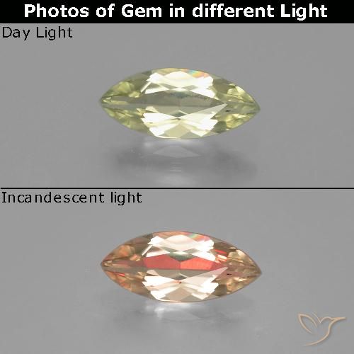 0.78ct Natural amarelo médio Diásporo com mudança de cor, Marquesa, VS