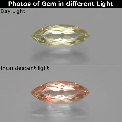 Diasporo de mudança de cor amarelo natural 0,97ct, marquise, VS-SI