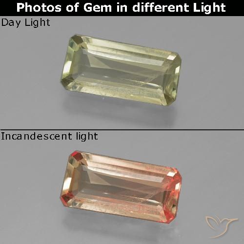 1.10ct Natural amarelo bege Diásporo com mudança de cor, Corte Esmeralda, VS-SI