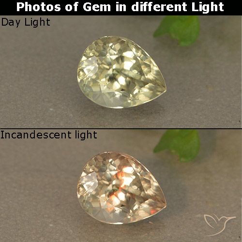 1.03ct Natural Luz amarela Diásporo com mudança de cor, Formato de pêra, VS
