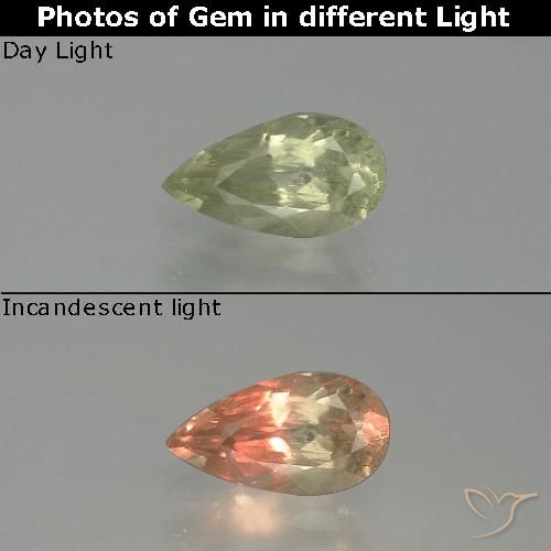1.26ct Natural Luz amarela Diásporo com mudança de cor, Formato de pêra, SI