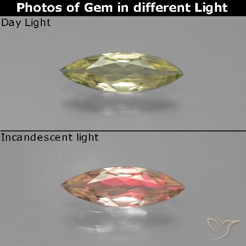 0.72ct Natural Amarelo acastanhado Diásporo com mudança de cor, Marquesa, VVS-VS
