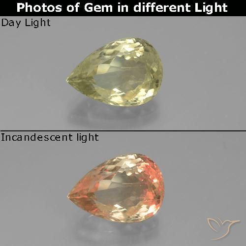 3.24ct Natural Amarelo Muito Pálido Diásporo com mudança de cor, Formato de pêra, VS-SI