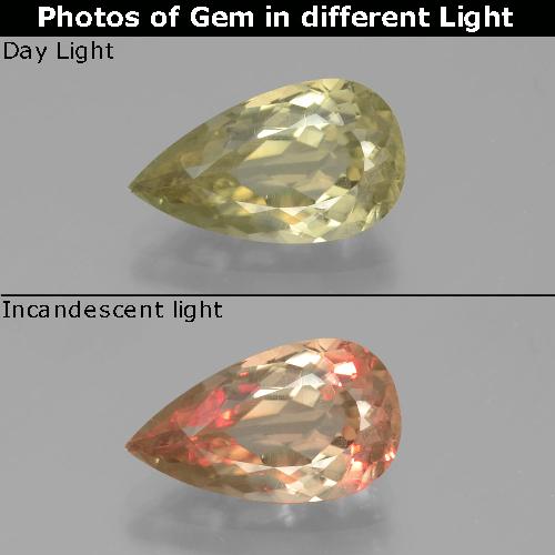 Diásporo com mudança de cor Amarelo Muito Pálido Natural 3.30ct, Formato de pêra, VS