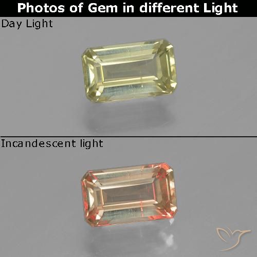 1.06ct Natural amarelo médio Diásporo com mudança de cor, Corte Esmeralda, VS-SI