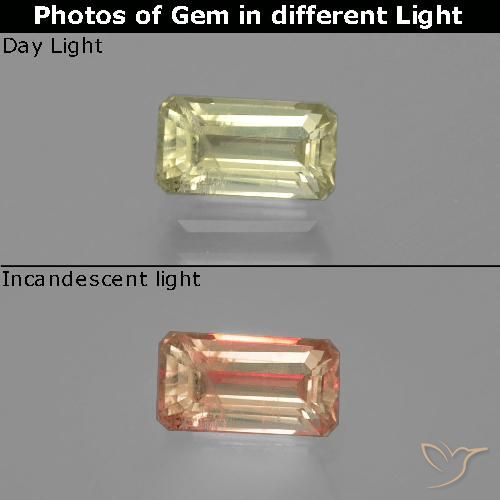 1.10ct Natural amarelo médio Diásporo com mudança de cor, Corte Esmeralda, VS-SI