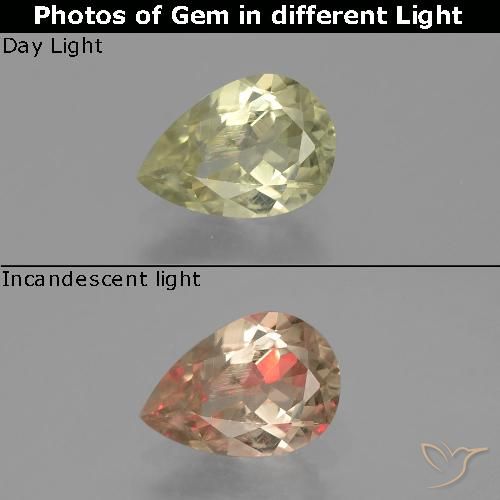 1.12ct Natural amarelo médio Diásporo com mudança de cor, Formato de pêra, VS-SI
