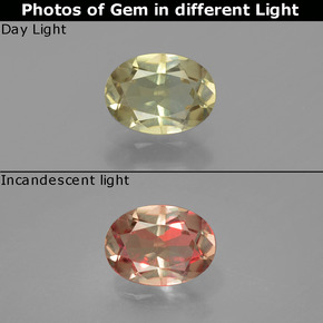 Diasporo de mudança de cor mudança de cor natural 0,93ct, corte oval, VS