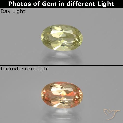 Diasporo de mudança de cor amarelo natural 1,14ct, corte oval, VVS-VS