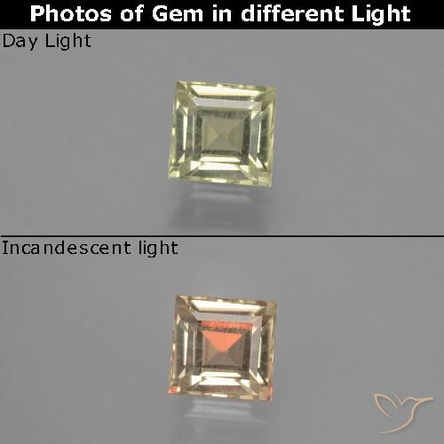0.83ct Natural Amarelo Muito Pálido Diásporo com mudança de cor, Quadrado, VVS-VS