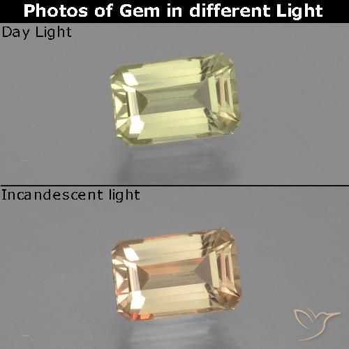 0.89ct Natural Amarelo Muito Pálido Diásporo com mudança de cor, Corte Esmeralda, VVS-VS