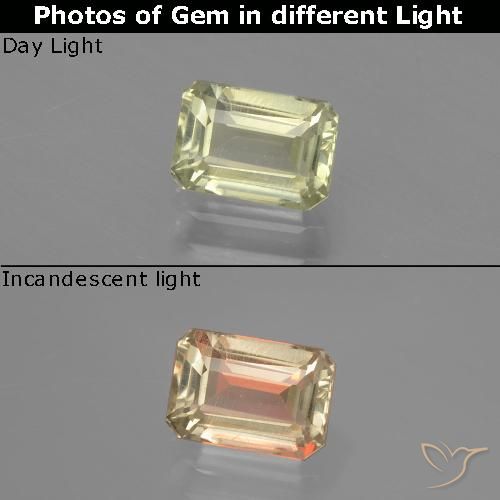 0.96ct Natural Amarelo Dourado Claro Diásporo com mudança de cor, Corte Esmeralda, VVS-VS