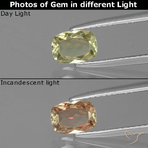 0.73ct Natural Amarelo Muito Pálido Diásporo com mudança de cor, Almofada, VVS