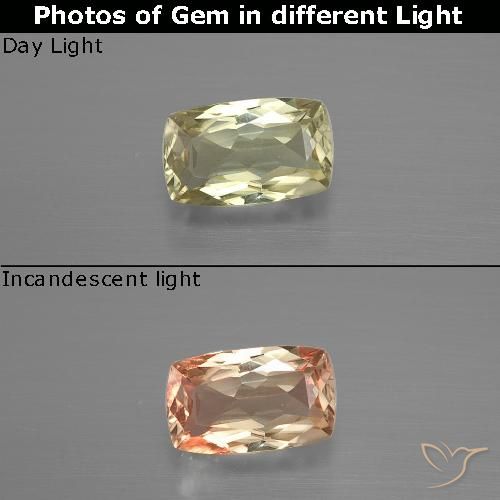1.17ct Natural amarelo bege Diásporo com mudança de cor, Almofada, VVS
