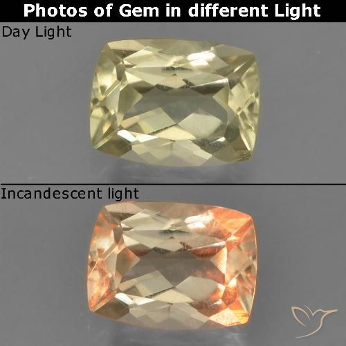 1.12ct Natural Amarelo claro Diásporo com mudança de cor, Almofada, VVS-VS