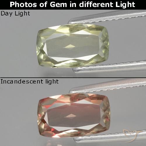 1.26ct Natural Amarelo muito claro Diásporo com mudança de cor, Almofada, VVS-VS