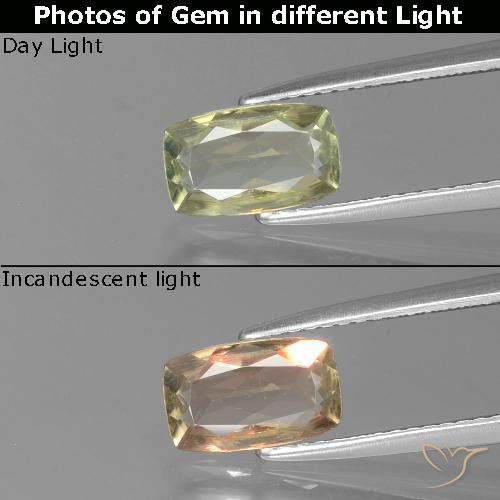 1.05ct Natural Amarelo muito claro Diásporo com mudança de cor, Almofada, VS-SI