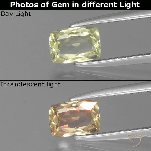 1.13ct Natural Amarelo muito claro Diásporo com mudança de cor, Almofada, VVS