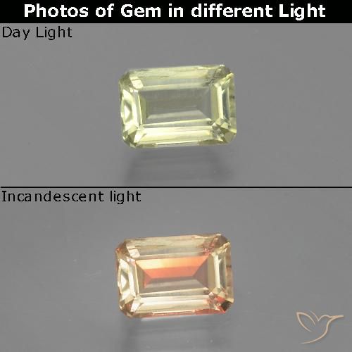 1.18ct Natural Amarelo muito claro Diásporo com mudança de cor, Corte Esmeralda, VS