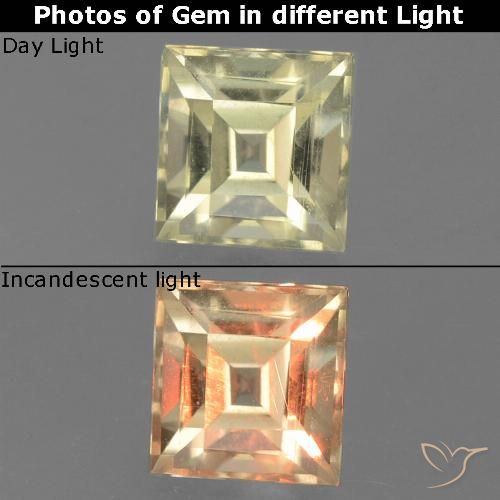0.99ct Natural amarelo médio Diásporo com mudança de cor, Quadrado, VS
