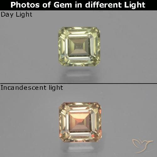 1.12ct Natural Amarelo muito claro Diásporo com mudança de cor, Corte Esmeralda, VS