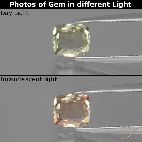 1.05ct Natural Amarelo muito claro Diásporo com mudança de cor, Almofada, VVS-VS