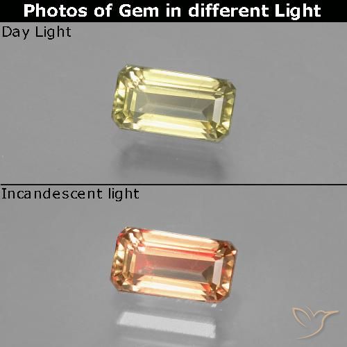 0.95ct Natural Amarelo verde Diásporo com mudança de cor, Corte Esmeralda, VS