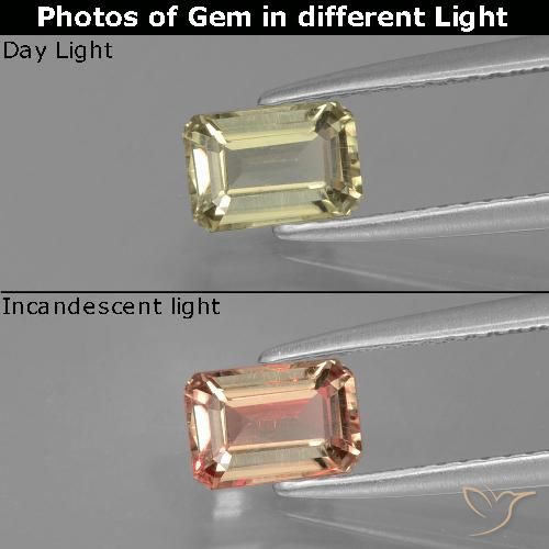 0.88ct Natural Luz amarela Diásporo com mudança de cor, Corte Esmeralda, VS