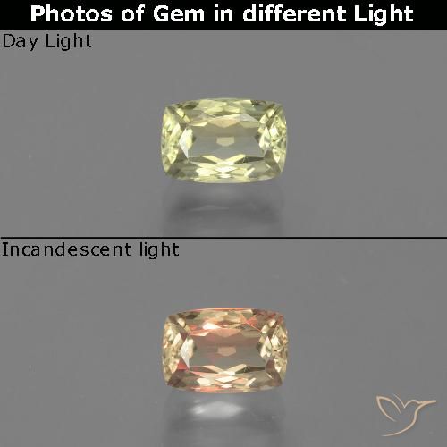 1.24ct Natural Amarelo verde Diásporo com mudança de cor, Almofada, VVS-VS