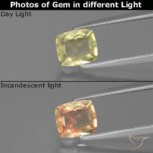 1.09ct Natural Amarelo verde Diásporo com mudança de cor, Almofada, VS