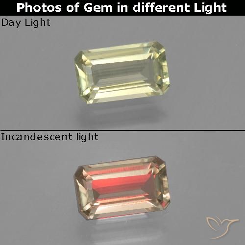 1.17ct Natural Amarelo Terroso Diásporo com mudança de cor, Corte Esmeralda, VVS-VS