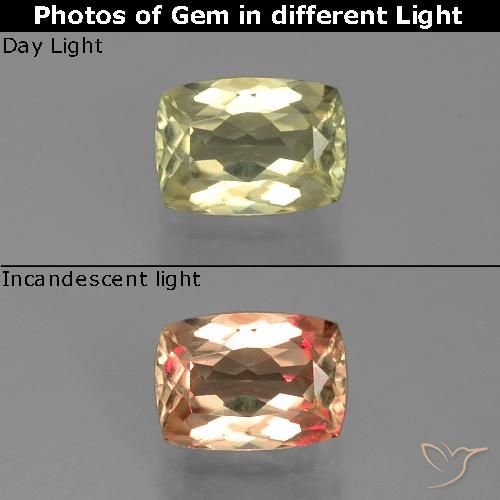 1.06ct Natural Amarelo muito claro Diásporo com mudança de cor, Almofada, VVS-VS