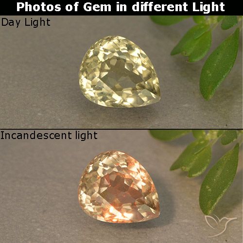 1.05ct Natural Luz amarela Diásporo com mudança de cor, Formato de pêra, VS