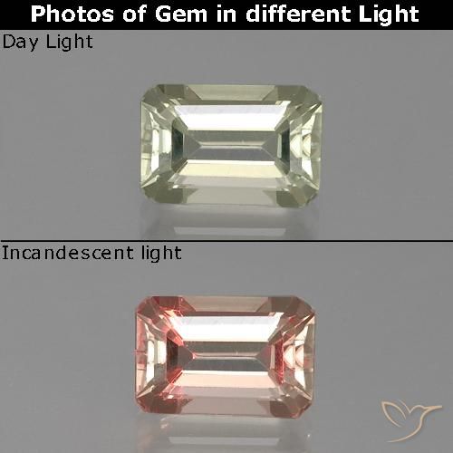 1.31ct Natural Amarelo muito claro Diásporo com mudança de cor, Corte Esmeralda, VVS-VS