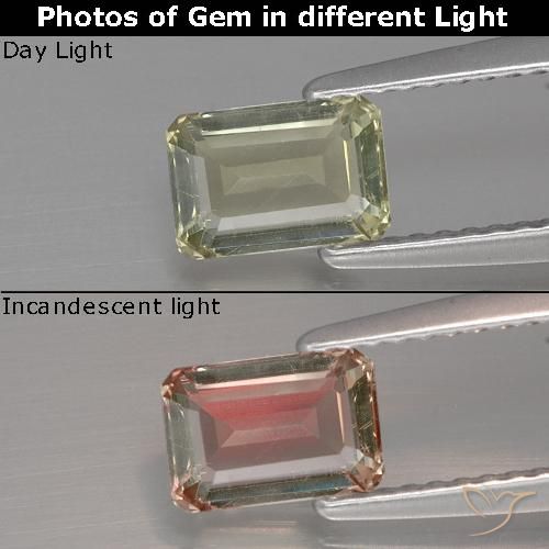 1.04ct Natural Amarelo muito claro Diásporo com mudança de cor, Corte Esmeralda, VVS-VS