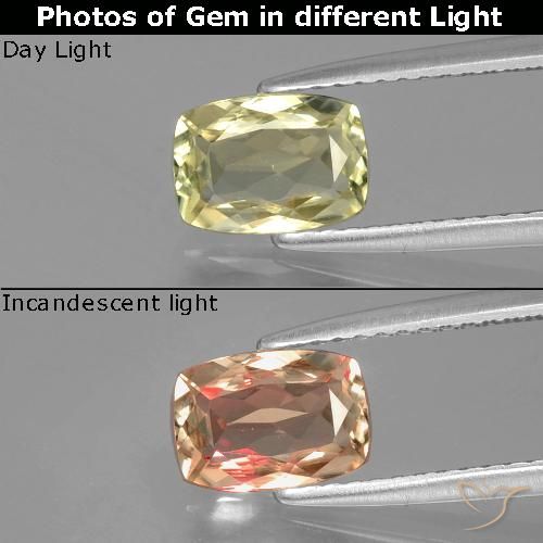 1.14ct Natural amarelo médio Diásporo com mudança de cor, Almofada, VVS-VS