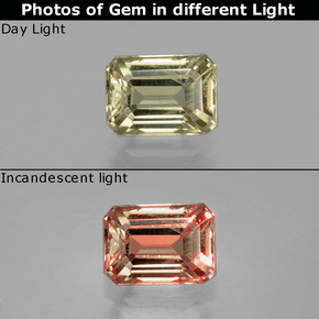 Diasporo de mudança de cor multicolorido natural 1,03ct, corte esmeralda, VS