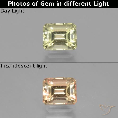 1.11ct Natural Luz amarela Diásporo com mudança de cor, Corte Esmeralda, VS