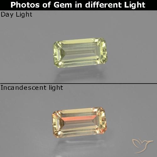 1.24ct Natural Luz amarela Diásporo com mudança de cor, Corte Esmeralda, VVS-VS