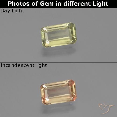 1.07ct Natural Luz amarela Diásporo com mudança de cor, Corte Esmeralda, VS
