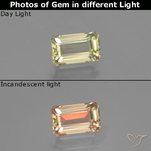 1.37ct Natural Luz amarela Diásporo com mudança de cor, Corte Esmeralda, VVS-VS