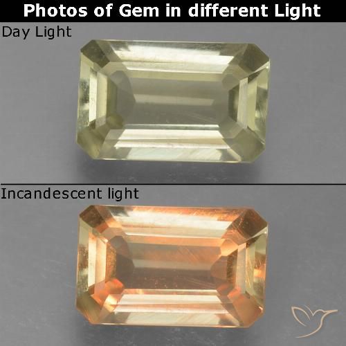 0.90ct Natural Luz amarela Diásporo com mudança de cor, Corte Esmeralda, VVS-VS