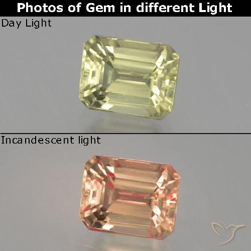 1.21ct Natural amarelo médio Diásporo com mudança de cor, Corte Esmeralda, VS