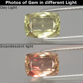 Diasporo de mudança de cor amarelo natural 1,12ct, almofada cortada, VS