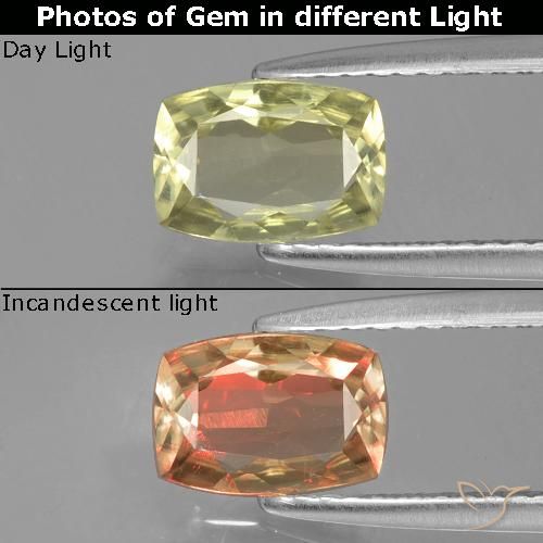 0.93ct Natural amarelo médio Diásporo com mudança de cor, Almofada, VVS-VS