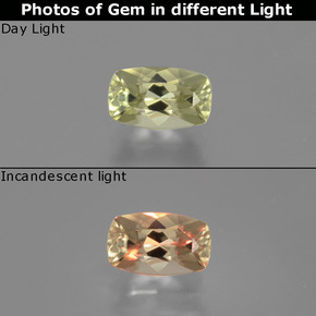 Diasporo de mudança de cor amarelo natural 1,13ct, almofada cortada, VVS