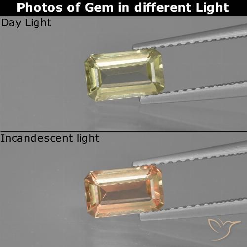 0.91ct Natural amarelo bege Diásporo com mudança de cor, Corte Esmeralda, VVS-VS