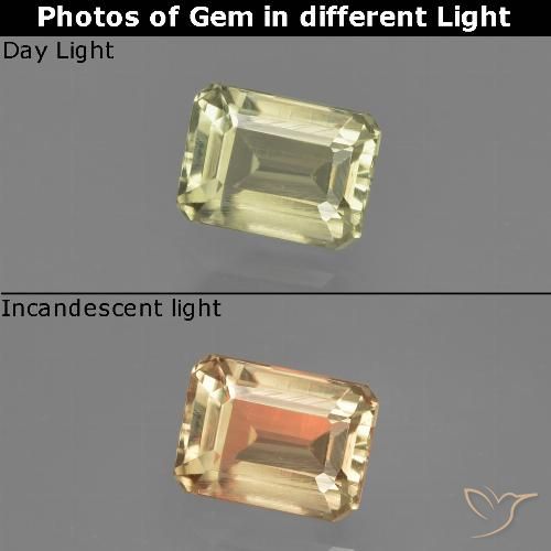 0.91ct Natural Amarelo verde Diásporo com mudança de cor, Corte Esmeralda, VVS-VS