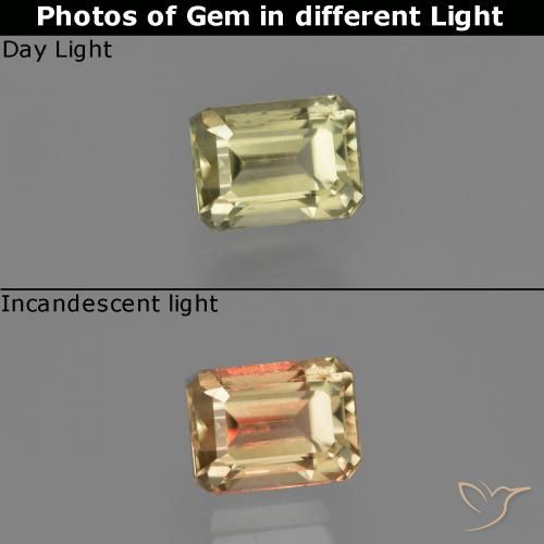 1.04ct Natural amarelo médio Diásporo com mudança de cor, Corte Esmeralda, VS
