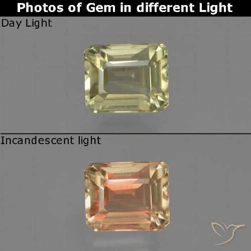 1.07ct Natural Luz amarela Diásporo com mudança de cor, Corte Esmeralda, VVS-VS